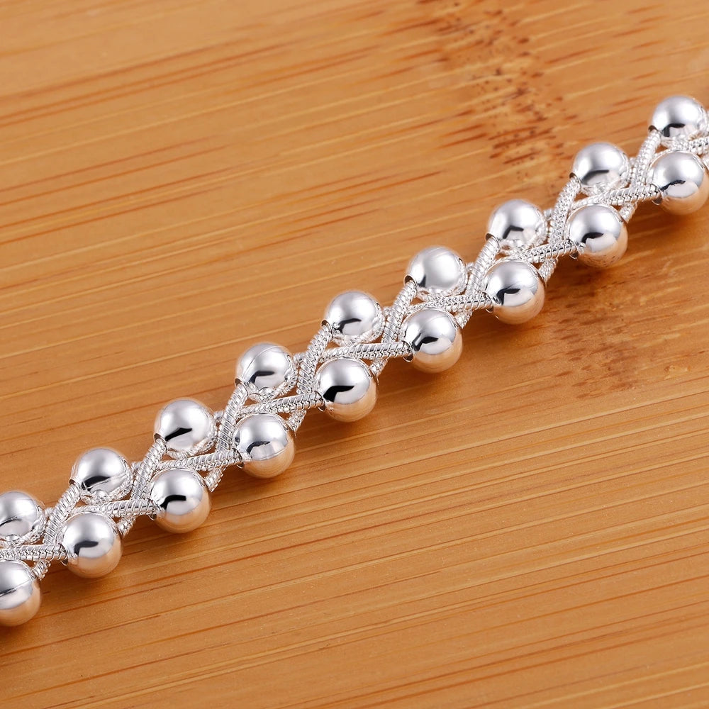 925 Sterling Silver Braided Beads Chain Bracelet for Women