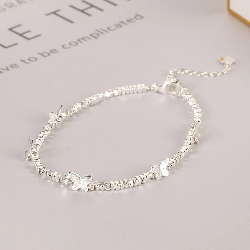 925 Sterling Silver Butterfly Bead String Bracelet for Women