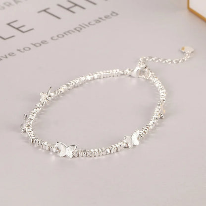 925 Sterling Silver Butterfly Bead String Bracelet for Women