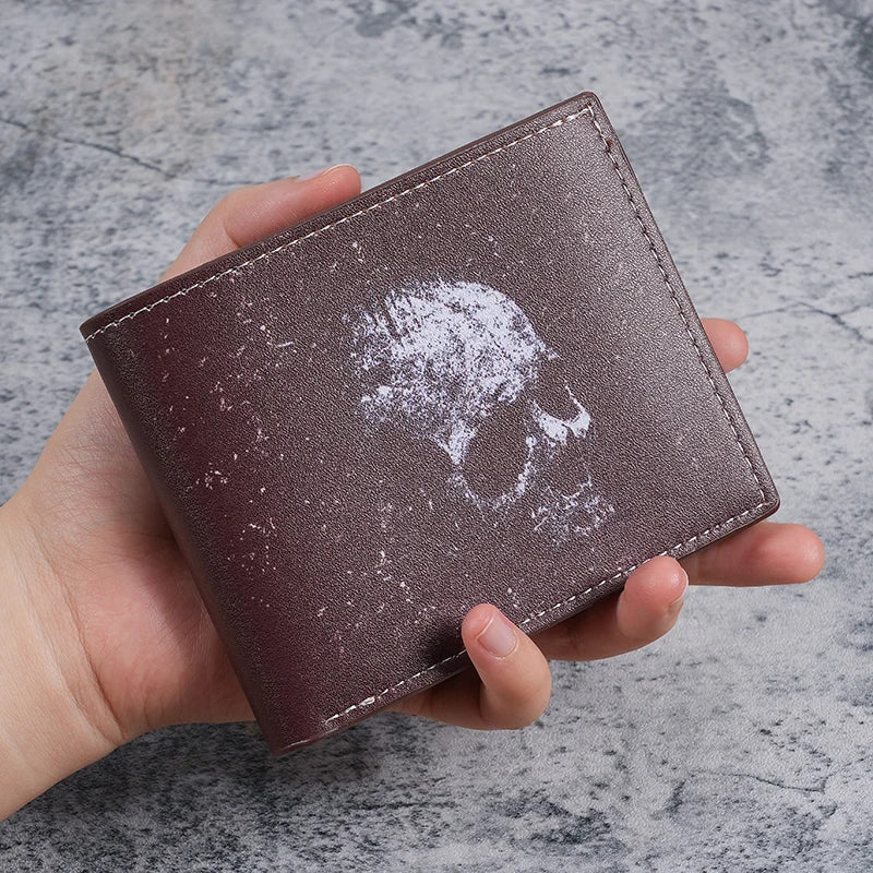 Retro Skull Print Short Men's Wallet | Gothic Coin Purse with Card Slots