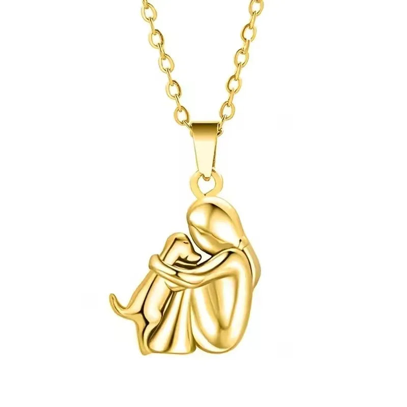 Girl and Dog Pendant Necklace in Zinc Alloy