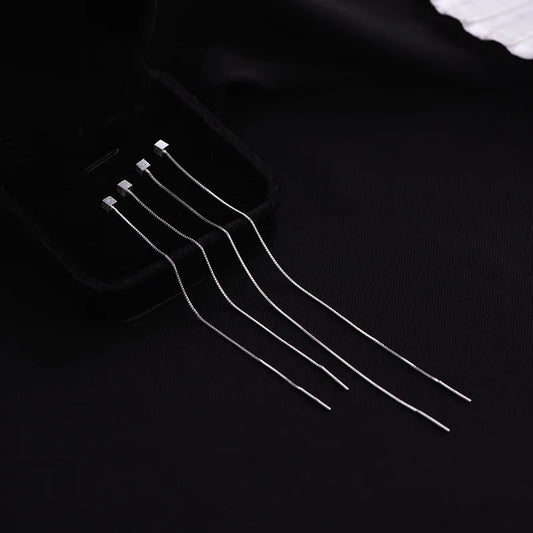 S925 Silver 13cm Square Tassel Chain Ear Line Drop Earrings for Women