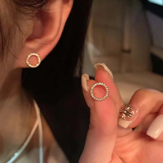 Small Circle Crystal Stud Earrings for Women in Gold