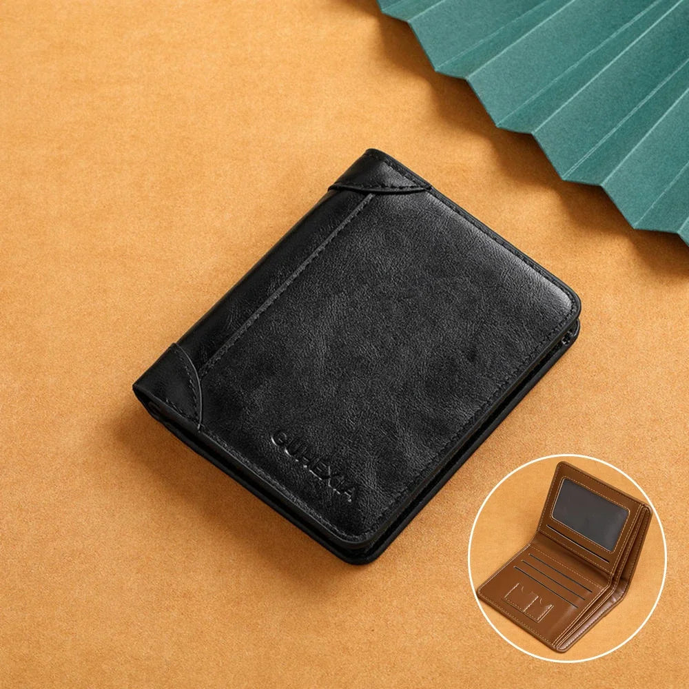 RFID Slim Vertical Men's Wallet | Microfiber Leather Short Card Holder Money Bag