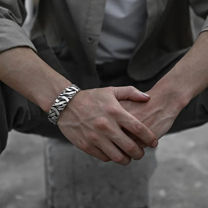Vintage Silver-Plated Braided Cuff Bracelet