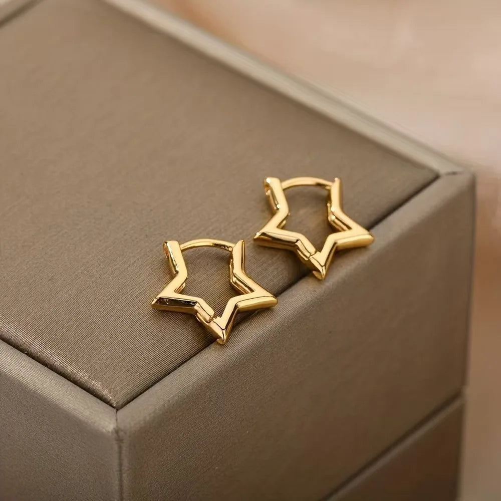 Stainless Steel Star Hoop Earrings for Women