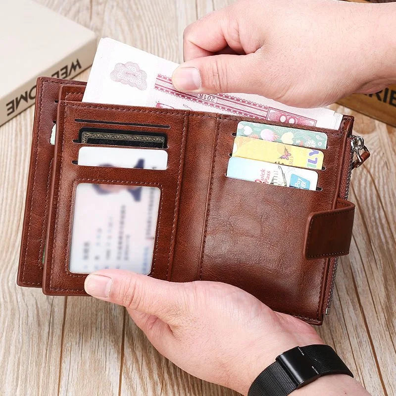 RFID Anti-Theft Men's Business Wallet | Zipper Leather Coin Purse & Card Holder