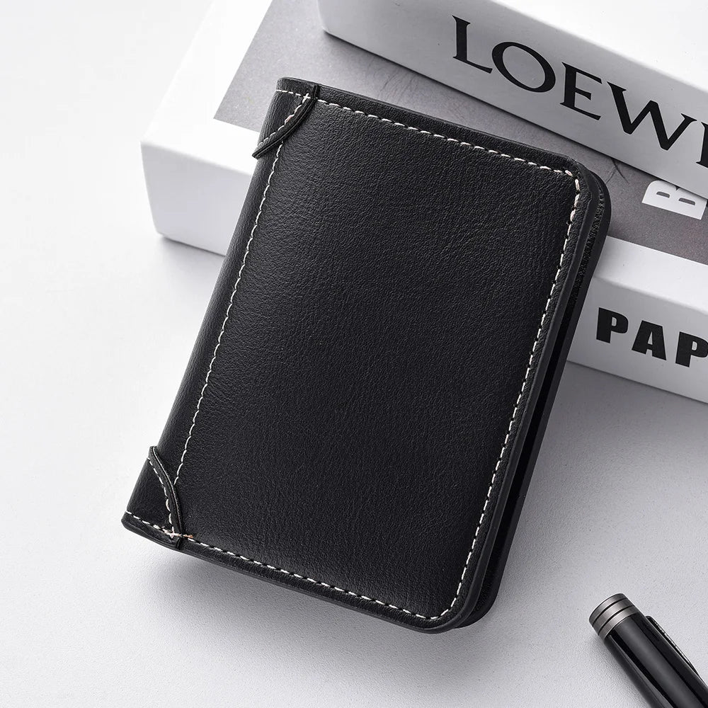 Ultra-Thin Mini PU Leather Men's Wallet | Slim Vertical Card Holder Short Purse