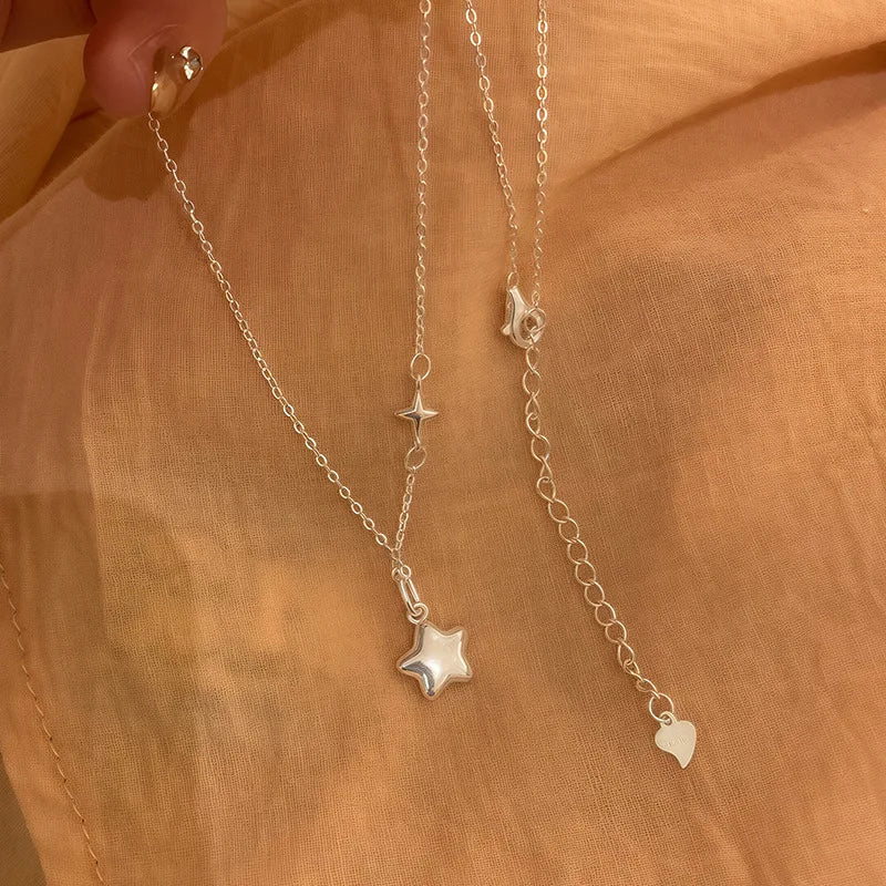 925 Sterling Silver Star Smile Dimple Pendant Necklace for Women