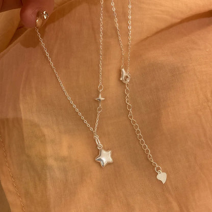 925 Sterling Silver Star Smile Dimple Pendant Necklace for Women