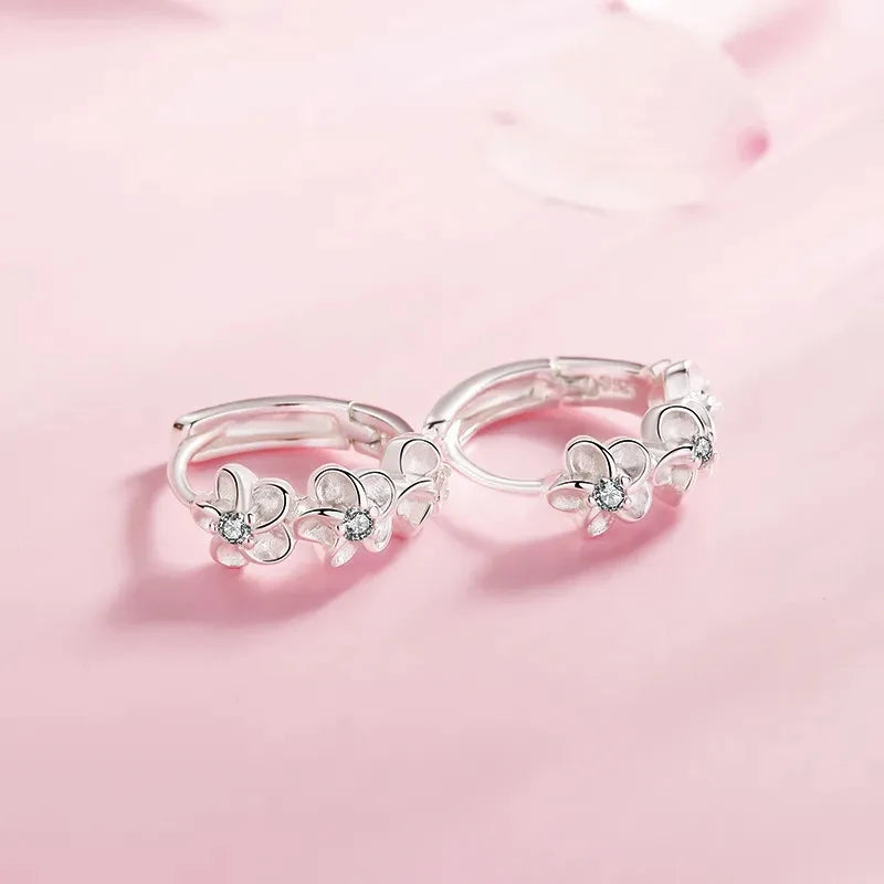 925 Sterling Silver Crystal Zircon Flower Stud Earrings for Women