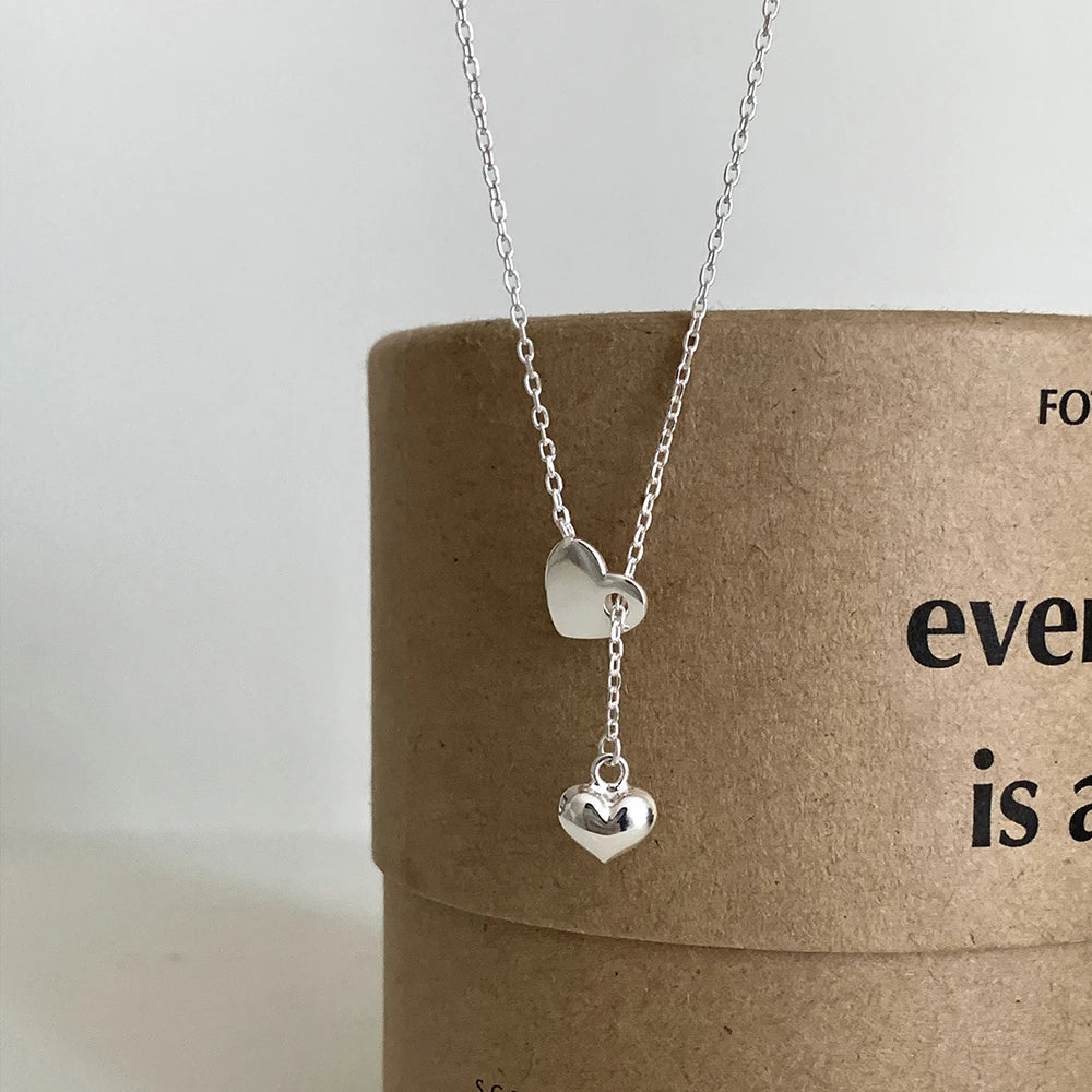 925 Sterling Silver Heart Pendant Adjustable Choker Necklace for Women