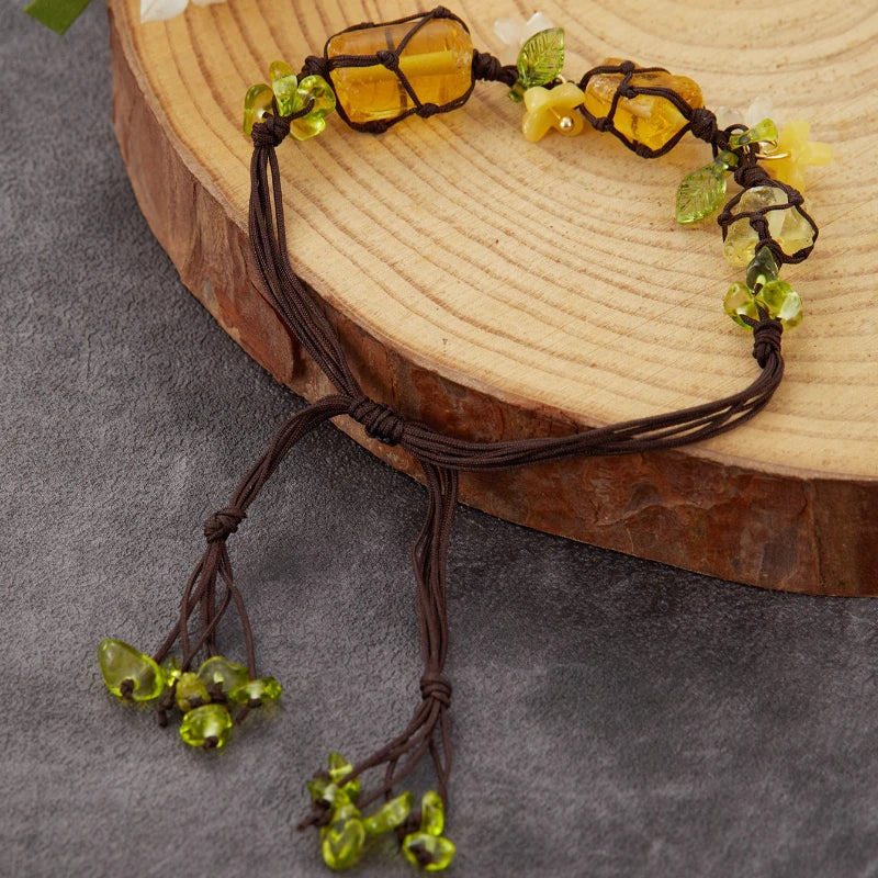 Vintage Stone Flower Woven Rope Bracelet for Women | Ethnic Style