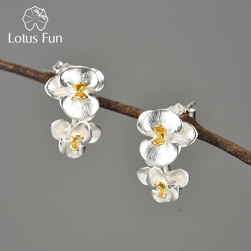 925 Sterling Silver Phalaenopsis Flower Hoop Earrings for Women