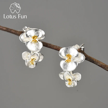 925 Sterling Silver Phalaenopsis Flower Hoop Earrings for Women