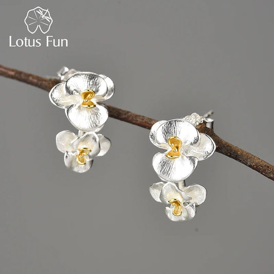 925 Sterling Silver Phalaenopsis Flower Hoop Earrings for Women