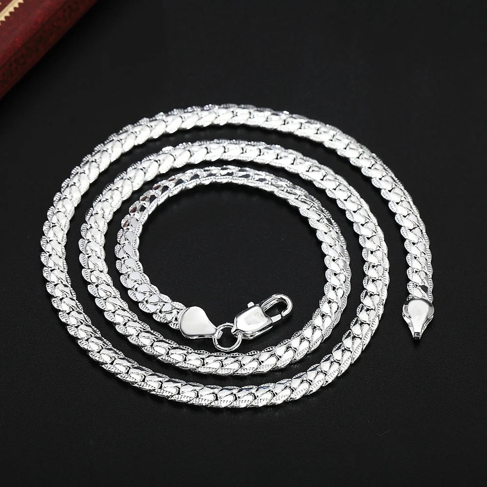 5mm Silver Twisted Flat Chain Necklace for Women and Men