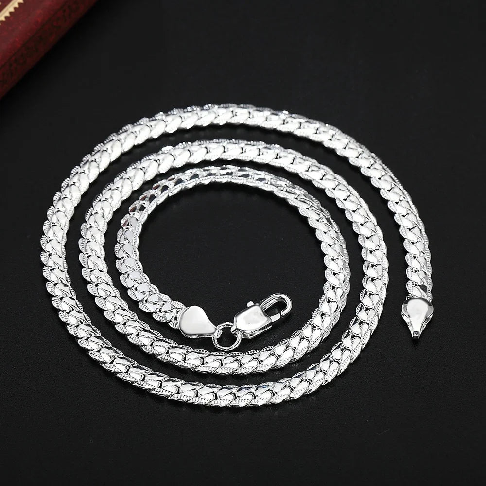 5mm Silver Twisted Flat Chain Necklace for Women and Men