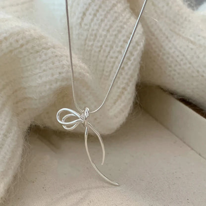 925 Sterling Silver Bow Geometric Pendant Choker Necklace for Women