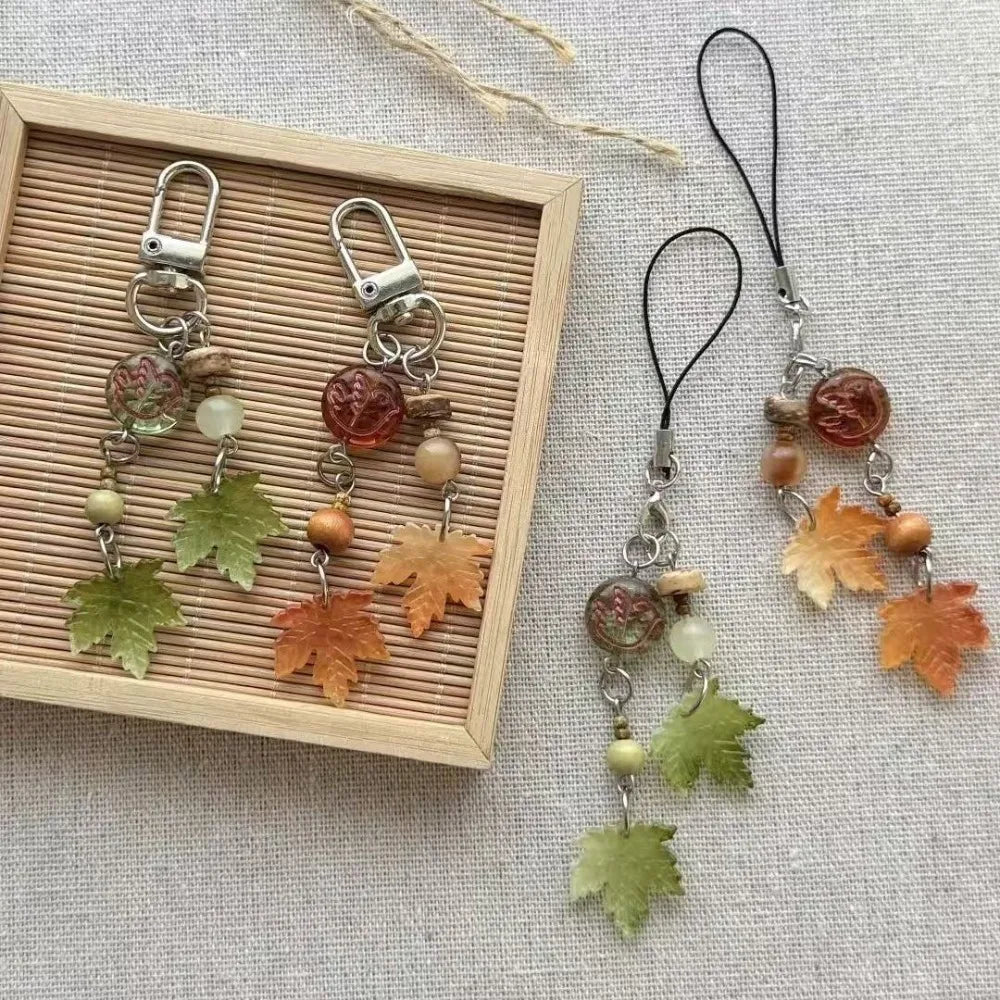 Chinese Style Autumn Maple Leaf Resin Bag Charm & Keychain