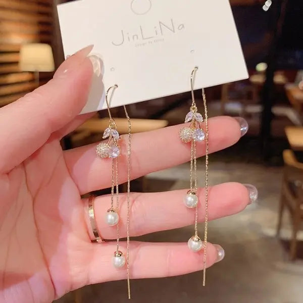 Zircon Crystal Bee Butterfly Flower Drop Ear Line Earrings for Women