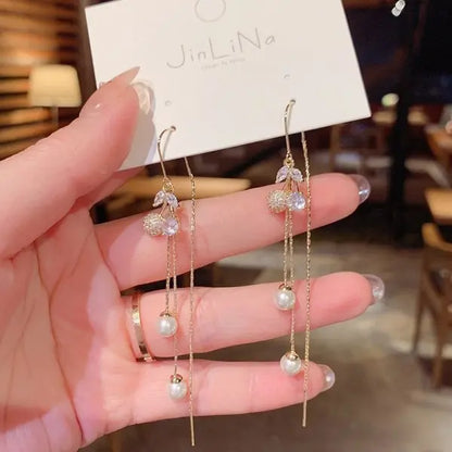 Zircon Crystal Bee Butterfly Flower Drop Ear Line Earrings for Women
