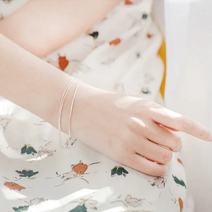 Simple Layer 925 Sterling Silver Bracelet for Women
