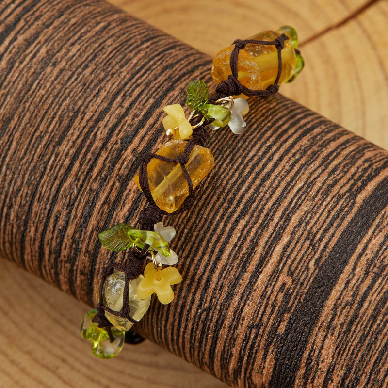 Vintage Stone Flower Woven Rope Bracelet for Women | Ethnic Style