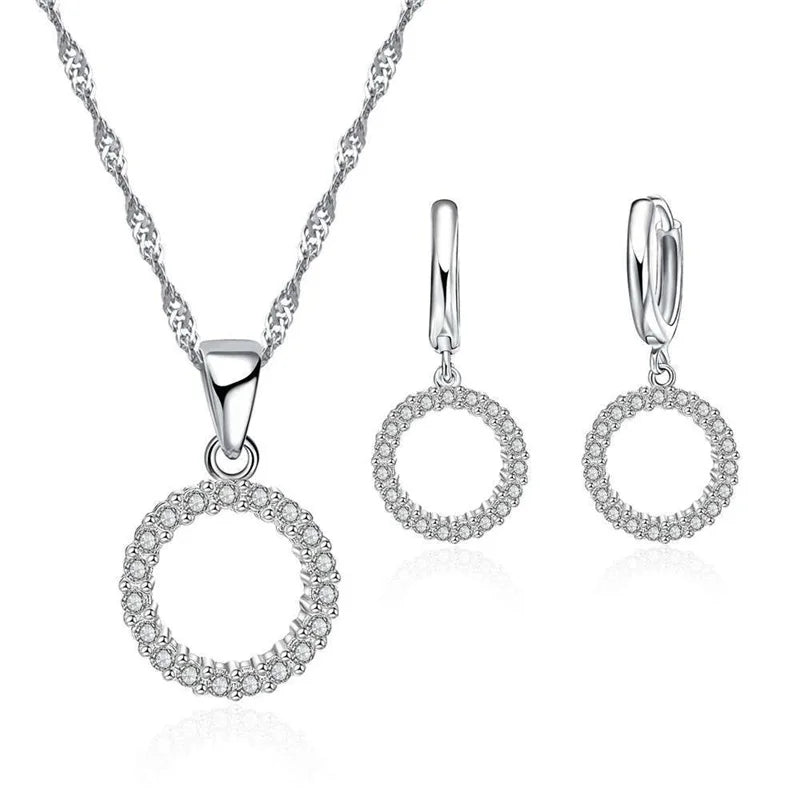 925 Sterling Silver Bridal Jewellery Set — Zircon Necklace and Hoop Earrings for Women