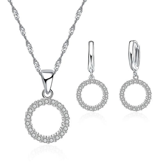 925 Sterling Silver Bridal Jewellery Set — Zircon Necklace and Hoop Earrings for Women