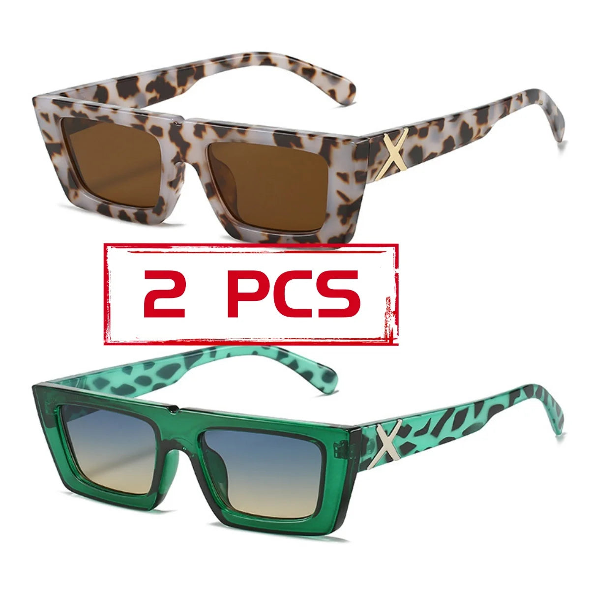 Retro Square Resin-Frame Fashion Sunglasses