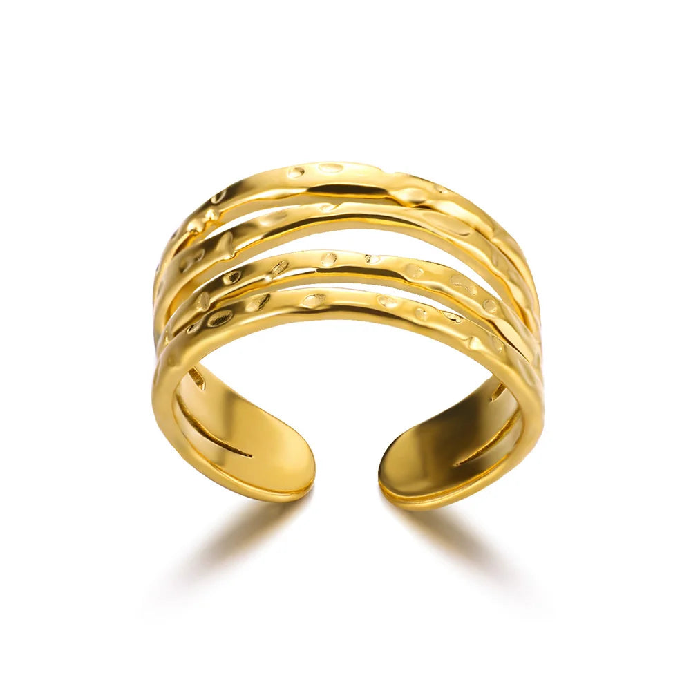 Multilayer Geometric Open Ring for Women | Vintage 18K Gold Plated