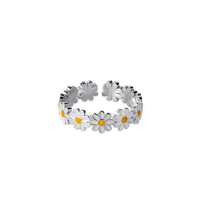 Enamel Daisy Sunflower Open Ring for Women