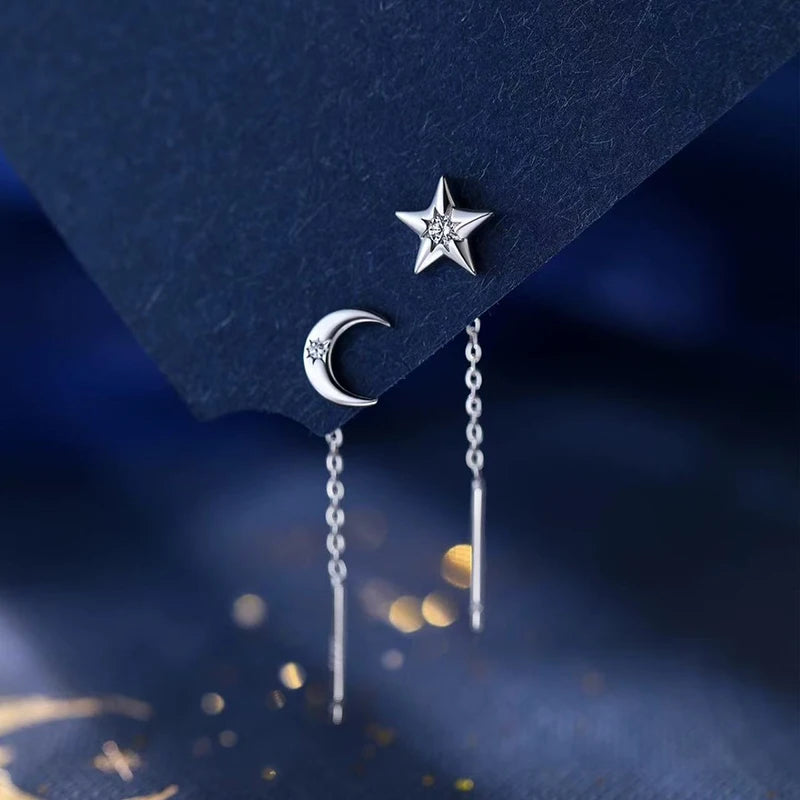 Asymmetric Star Moon Zircon Ear Line Stud Earrings for Women