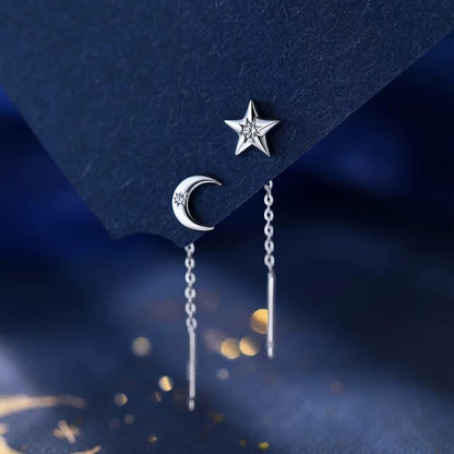 Asymmetric Star Moon Zircon Ear Line Stud Earrings for Women
