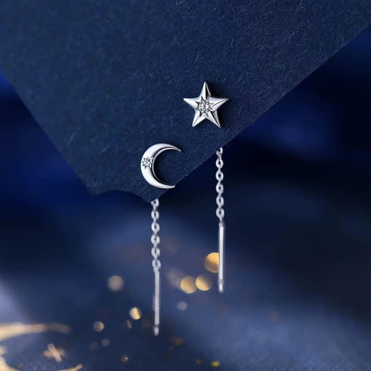 Asymmetric Star Moon Zircon Ear Line Stud Earrings for Women