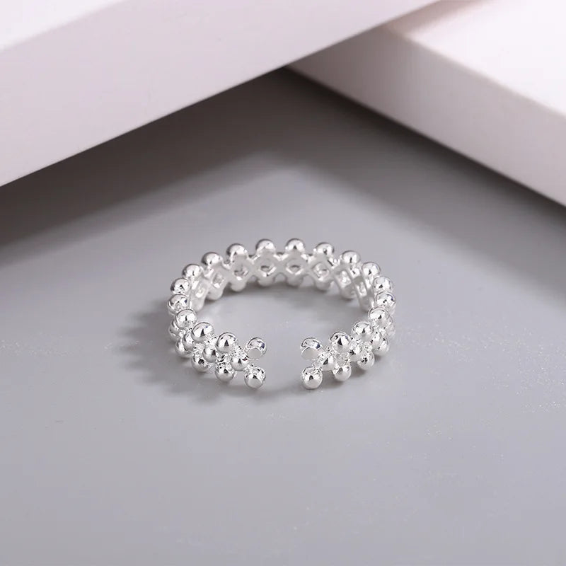 925 Sterling Silver Bilayer Ball Open Ring for Women