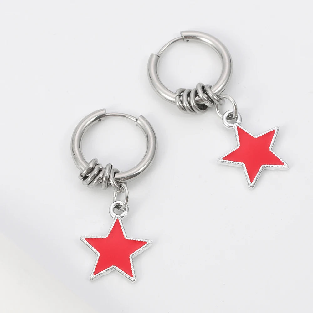 Stainless Steel Punk Star Ring Earrings for Women