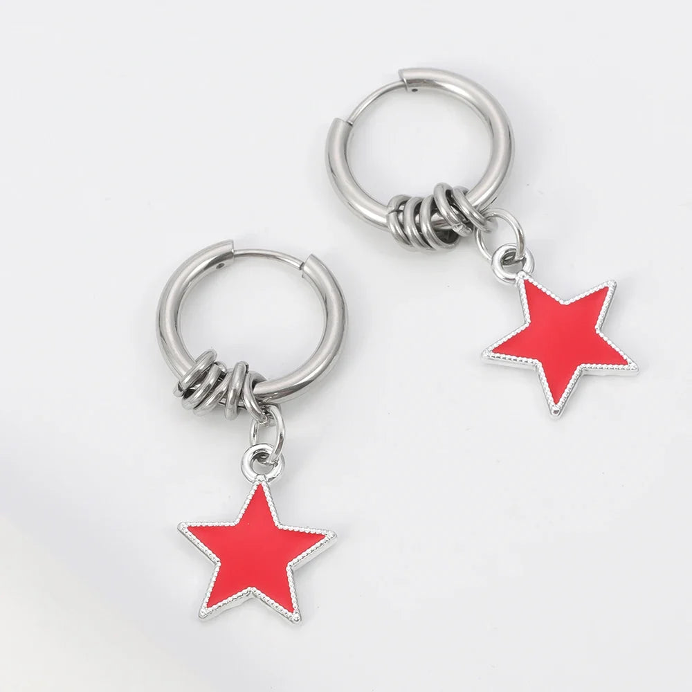 Stainless Steel Punk Star Ring Earrings for Women