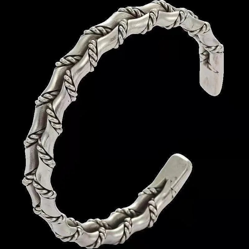 Double-Layer Bamboo-Knot Cuff Bracelet for Men
