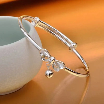925 Sterling Silver Bow Bead Cuff Bracelet for Women