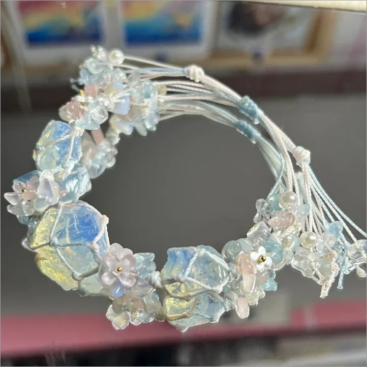 Handwoven Pebble Wreath Crystal Bracelet for Women | Best Friend Gift