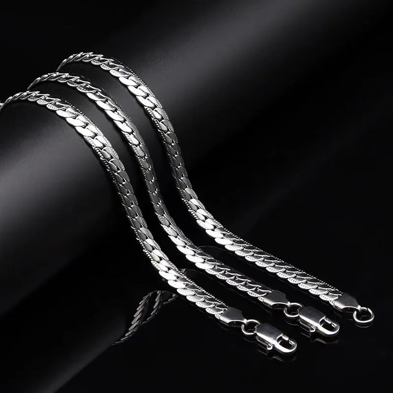 5mm Silver Twisted Flat Chain Necklace for Women and Men