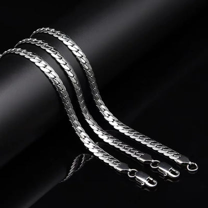 5mm Silver Twisted Flat Chain Necklace for Women and Men