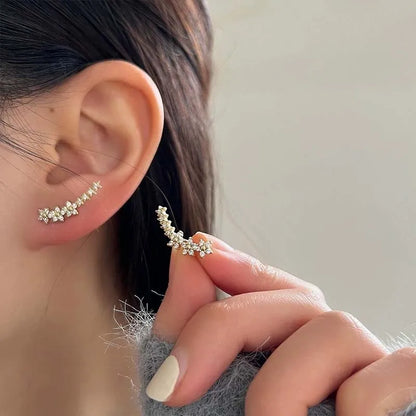 Silver Zircon Flower Star Climbing Stud Earrings for Women