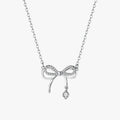 925 Sterling Silver Bow Zircon Pendant Necklace for Women