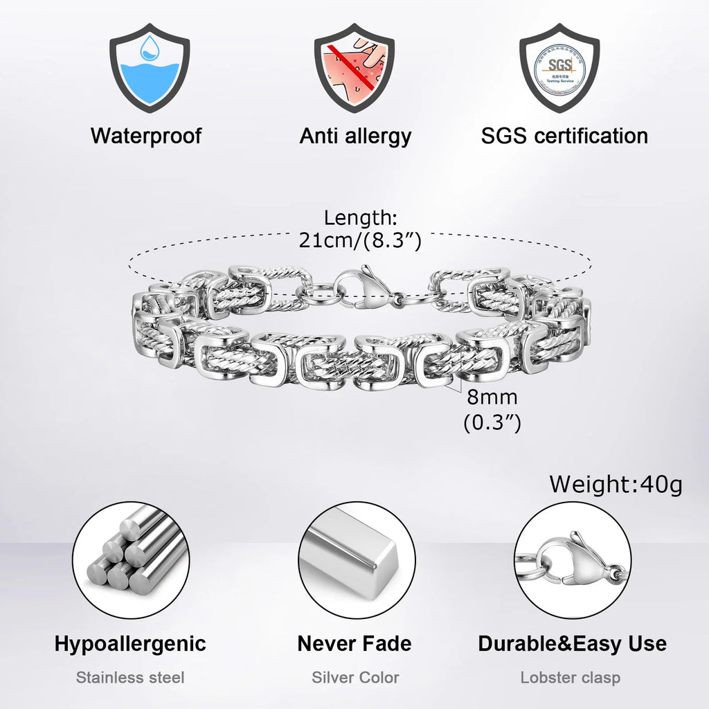 8mm Byzantine Stainless Steel Bracelet for Men