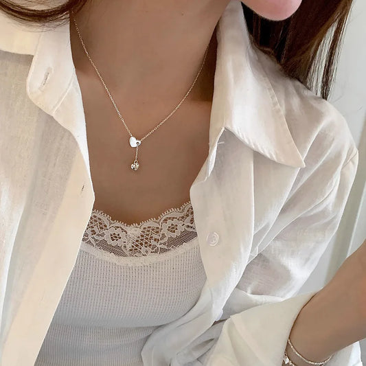 925 Sterling Silver Heart Pendant Adjustable Choker Necklace for Women