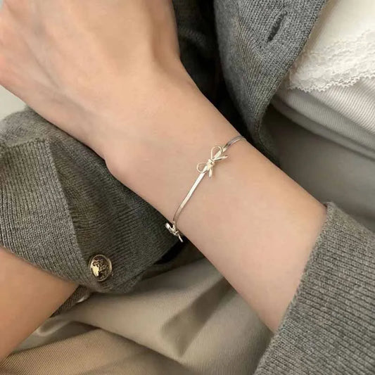 925 Sterling Silver Bow Charm Bracelet for Women