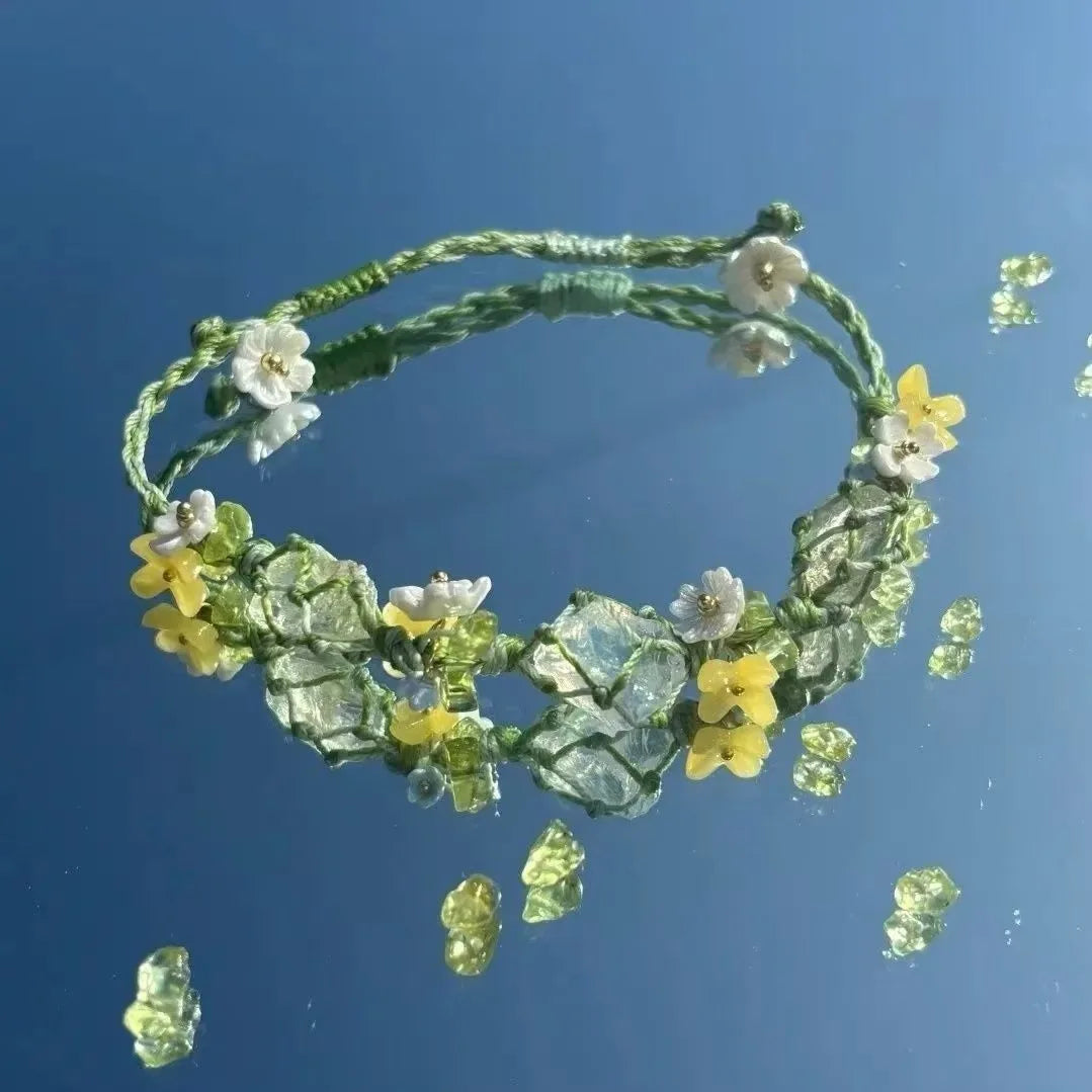 Handwoven Pebble Wreath Crystal Bracelet for Women | Best Friend Gift